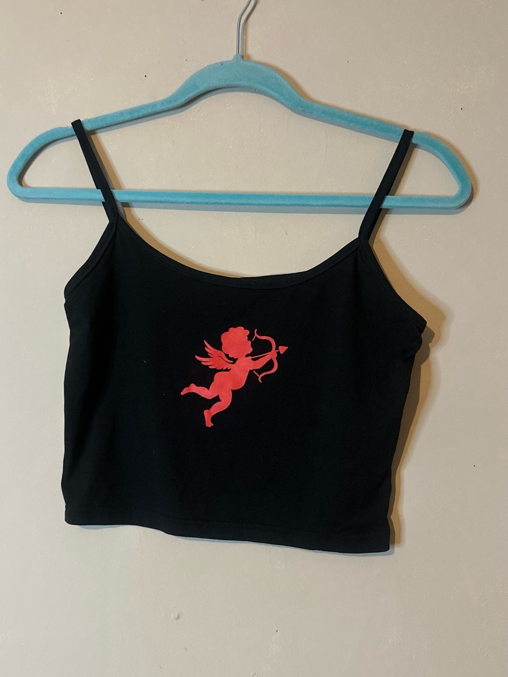 Black Cropped Cami with Red Cupid Graphic small